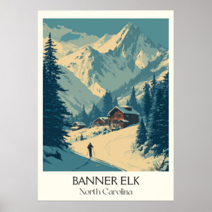 Banner Elk NC Vintag Mountain Winter Village Art Poster