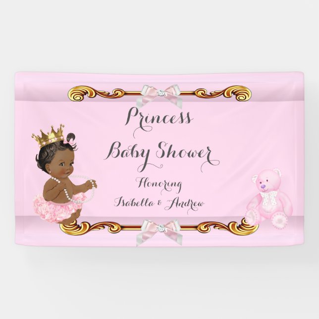 Banner Ethnic Princess Baby Dusche Pink Gold (Horizontal)