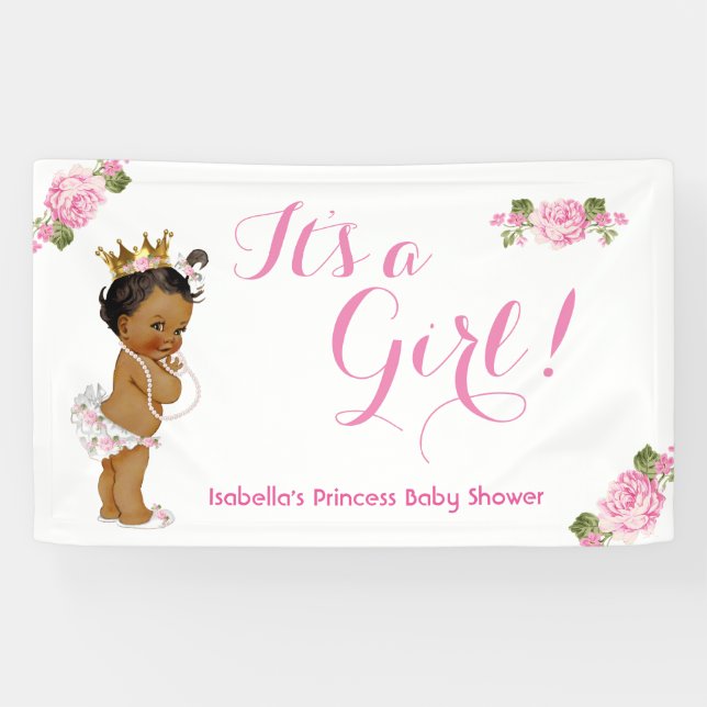 Banner Ethnic Princess Baby Dusche Rosa Blütenbrau (Horizontal)