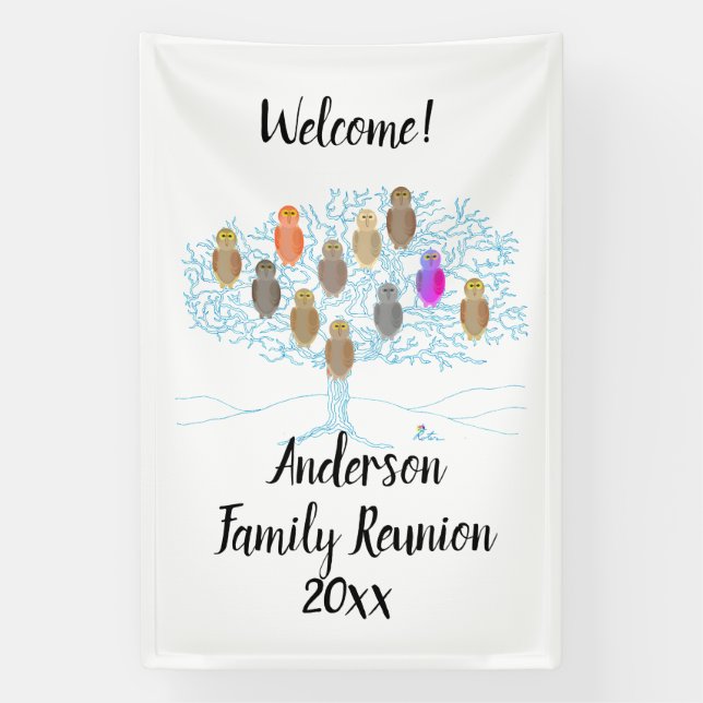 Banner - Familienbaum mit Eulen (Vertikal)