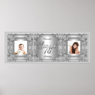 Banner-Foto Sweet 16 Party Silber Blumen Poster