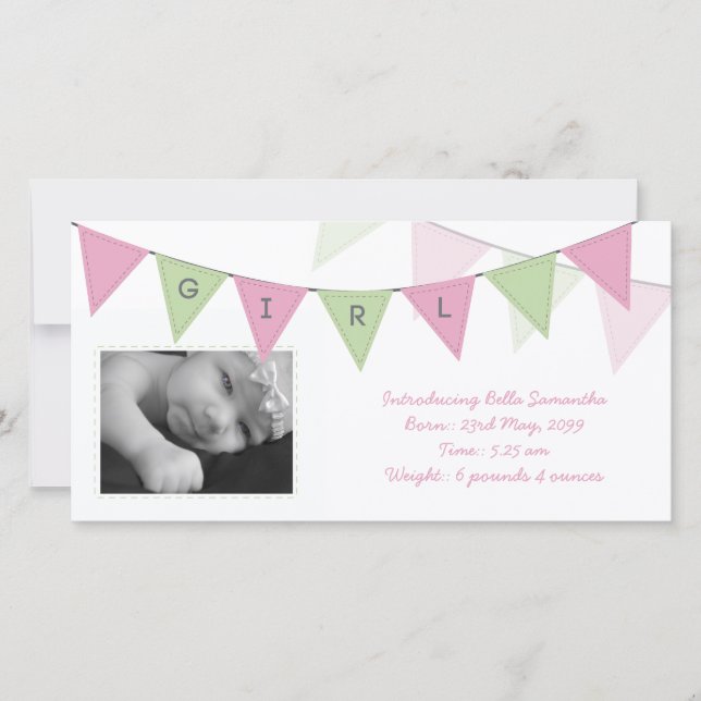 Banner-Fotokarte für Baby Girl Birth Triangle Ankündigung (Vorderseite)