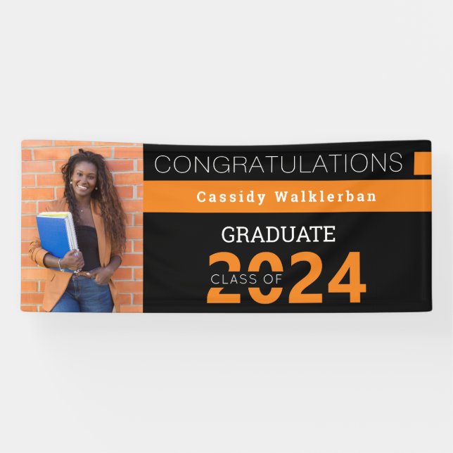 Banner für Abschluss-Graduate Black Orange Foto (Horizontal)