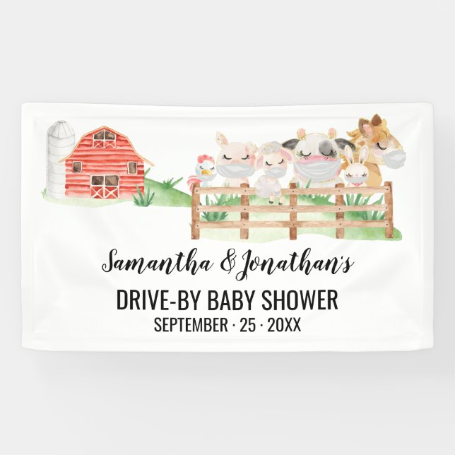 Banner für Baby Shower Farm Baby Animals (Horizontal)