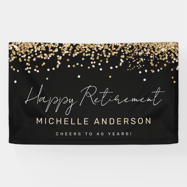 Banner für das Party "Black and Gold Glitzer Retir (Horizontal)