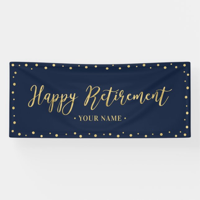 Banner für das Party "Gold & Navy Blue Happy Retir (Horizontal)