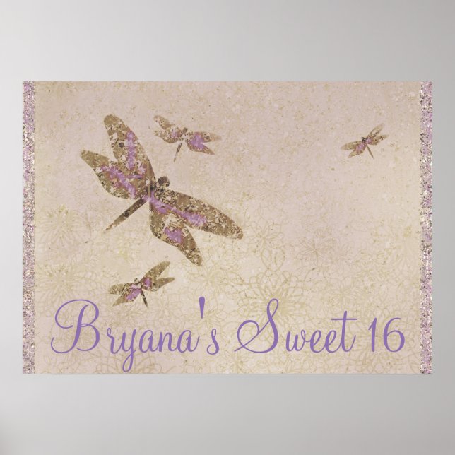 Banner für lila- und Golddrachenfliege-Party Poster (Vorne)