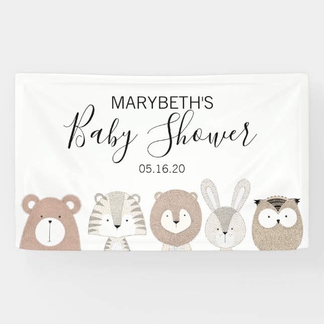 Banner für niedliche Wildtiere Babydusche (Horizontal)