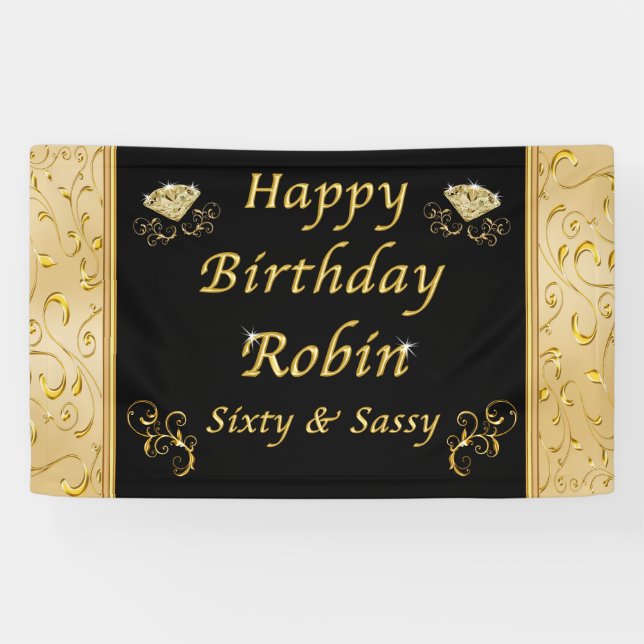 Banner für Schwarz und Gold am Geburtstag (Horizontal)