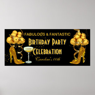 Banner Geburtstagsparty Feier Black Gold Poster