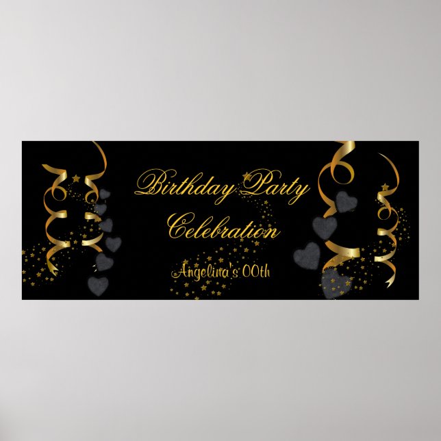 Banner Geburtstagsparty Feier Black Gold Poster (Vorne)