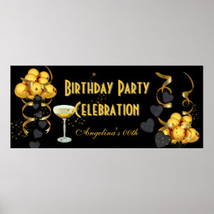 Banner Geburtstagsparty Feier Black Gold Poster