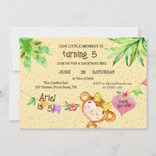 Banner Girl Monkey macht 5 Geburtstagsparty Einladung