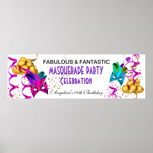 Banner MASQUERADE Geburtstagspartei Mehrfarbig Poster (Vorne)