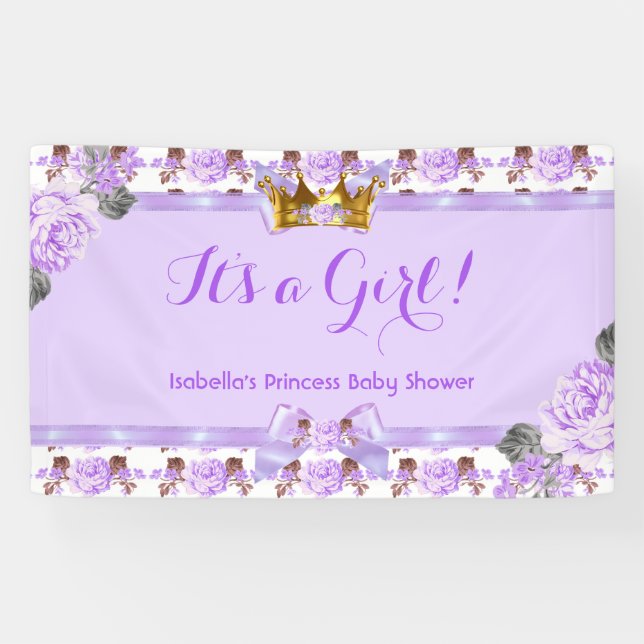 Banner Princess Baby Dusche Lila Rose Blumenmuster (Horizontal)