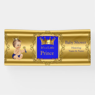 Banner Prinz Baby Shower Blau Gold Brünette Baby