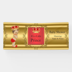 Banner Prinz Baby Shower Rot Gold Brünette Junge