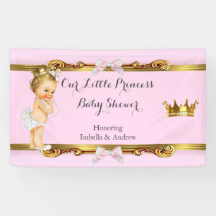 Banner Prinzessin Baby Shower Pink Weiß Gold Blond