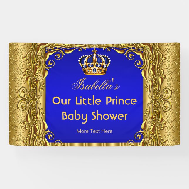 Banner Royal Prince Baby Dusche Blue Gold Crown (Horizontal)