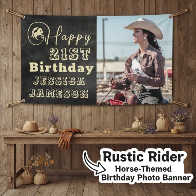 Banner "Rustic Rider" auf dem Foto "Birthday" ("Rustic Rider" Horse-Themed Birthday Photo Banner)