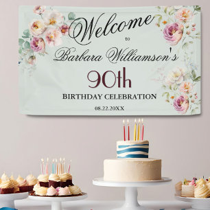 Banner Wasserfarben Blumen 90. Geburtstag Willkomm