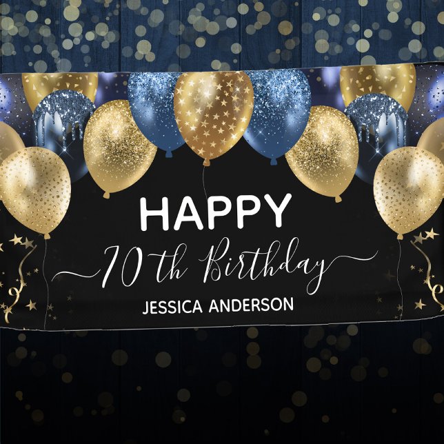 Banner zum 70. Geburtstag Blue Gold Balloons (Von Creator hochgeladen)