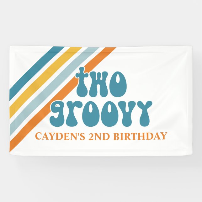 Banner zum Geburtstag von ZWEI Groovy Retro Stripe (Horizontal)