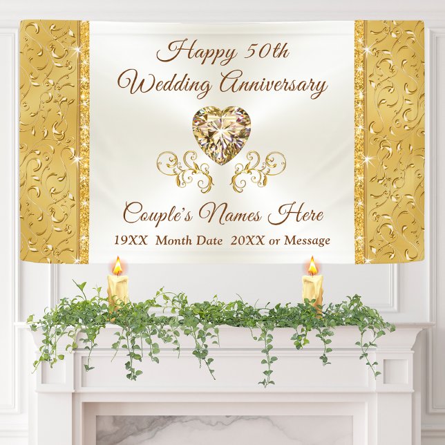 Banner zum goldenen Hochzeitstag, Personalisiert (Golden Wedding Anniversary Banner. Stunning, 50th Anniversary Party Decorations, 50th Anniversary.)