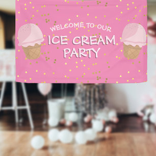 Banner zum Kindergeburtstag von Rosa Eiscreme-Part