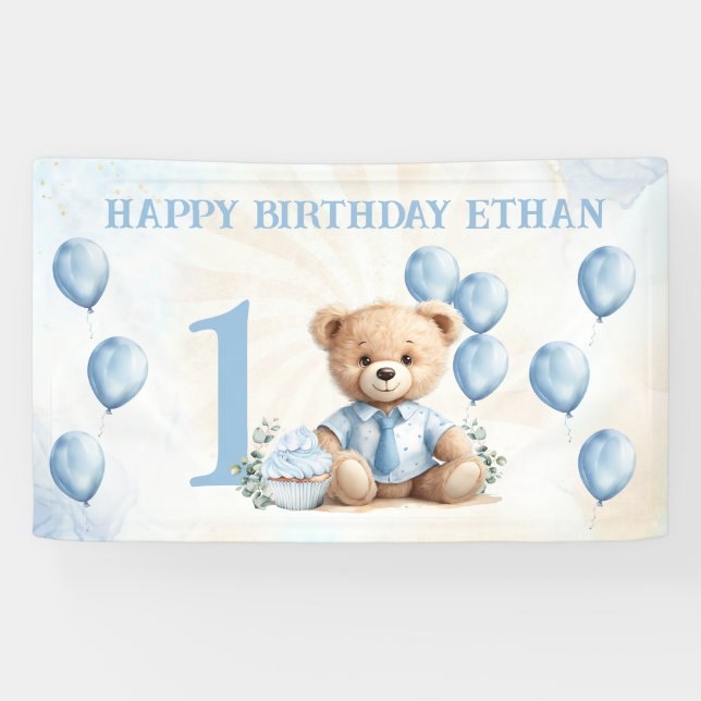 Banner zum Niedlichen Bären zum 1. Geburtstag (Horizontal)