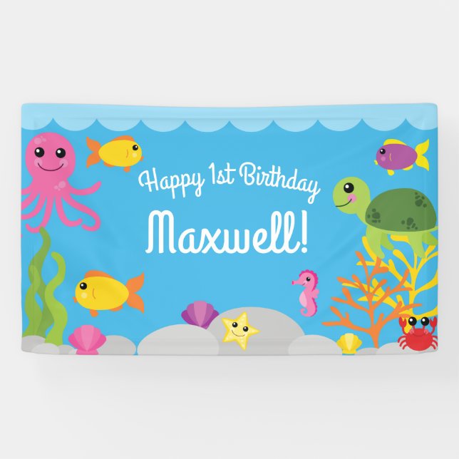 Bannerdekor unter dem Meeresspiegel 1. Geburtstag  Banner (Horizontal)