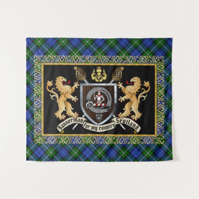 Bannerman Clan Abzeichen & Motto w/Lions Wandteppich (Vorderseite (Horizontal))