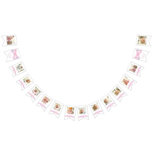 Bannière À Fanions 1er anniversaire Photo Papillon 12 mois (Tout)