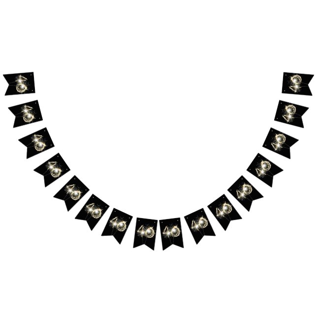 Bannière À Fanions 40ème Fête Sparklers Sur Noir (Tout)