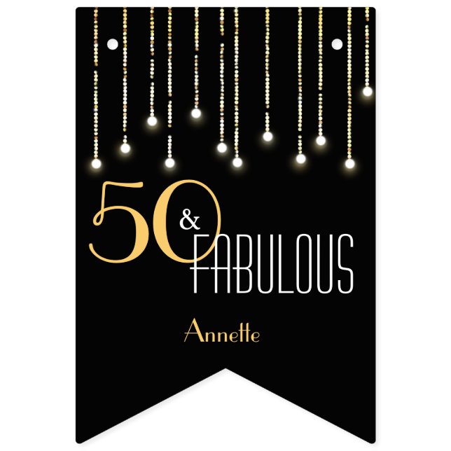 Bannière À Fanions 50 & Fabuleux Black Gold Lumières Glamour Élégant (Premier drapeau)