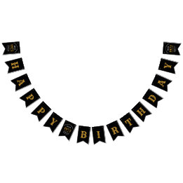 Bannière À Fanions 50e anniversaire 1972 Black Gold Nom Chic Elegant