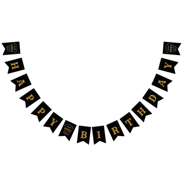 Bannière À Fanions 60e anniversaire 1962 Black Gold Nom Chic Elegant (Tout)