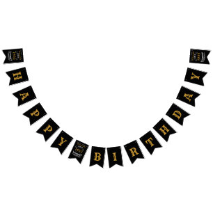 Bannière À Fanions 70th Birthday 1952 Black Gold Ajouter Nom Retro