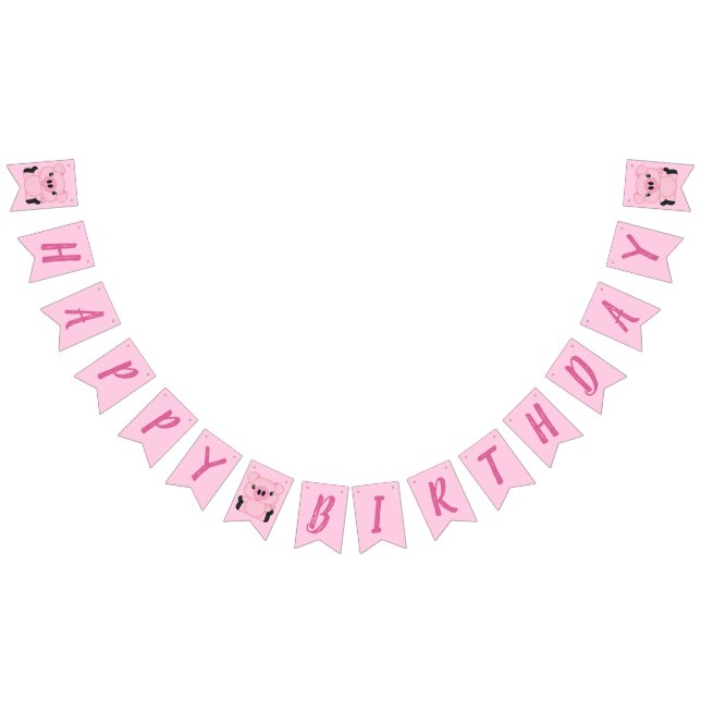 Bannière À Fanions Anniversaire de Cochon Rose (Tout)