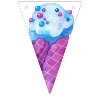 Bannière À Fanions Anniversaire Pink Blue Ice Cream Cones Party