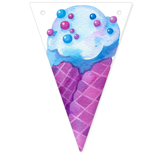 Bannière À Fanions Anniversaire Pink Blue Ice Cream Cones Party (Cinquième drapeau)
