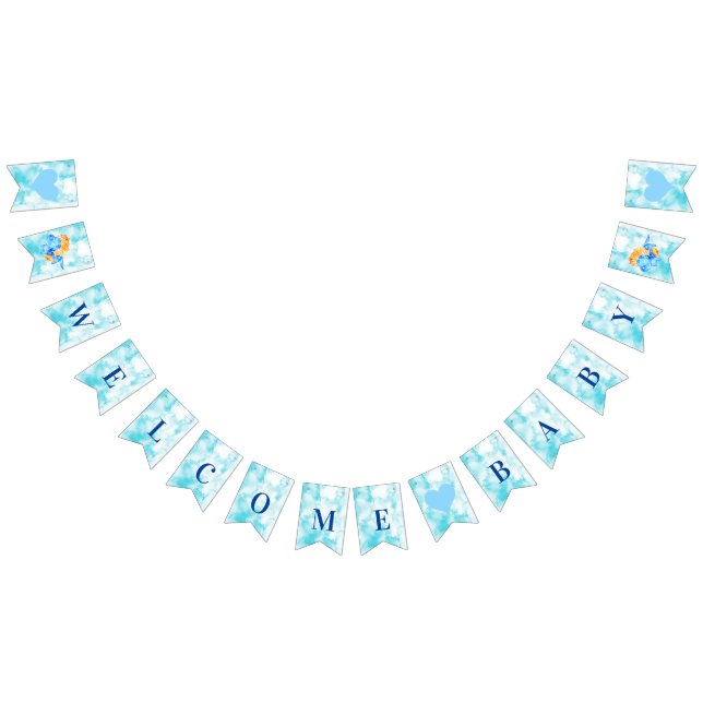 Bannière À Fanions Aquarelle bleu Baby shower de bienvenue (Tout)