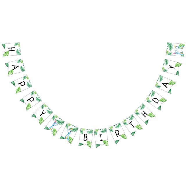 Bannière À Fanions Aquarelle Bleu Trex Vert Enfants 3e anniversaire (Tout)