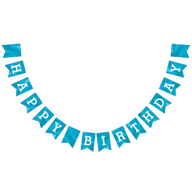 Bannière À Fanions Aquarelle bleu turquoise Joyeux anniversaire (Tout)