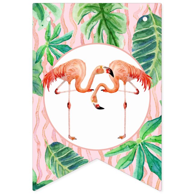 Bannière À Fanions Aquarelle de feuille de Flamant rose de rose de (Premier drapeau)