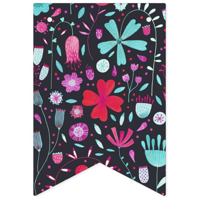 Bannière À Fanions Aquarelle florale foncée (Premier drapeau)