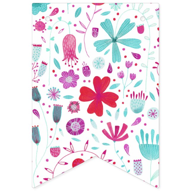 Bannière À Fanions Aquarelle Flower Meadow Turquoise (Premier drapeau)
