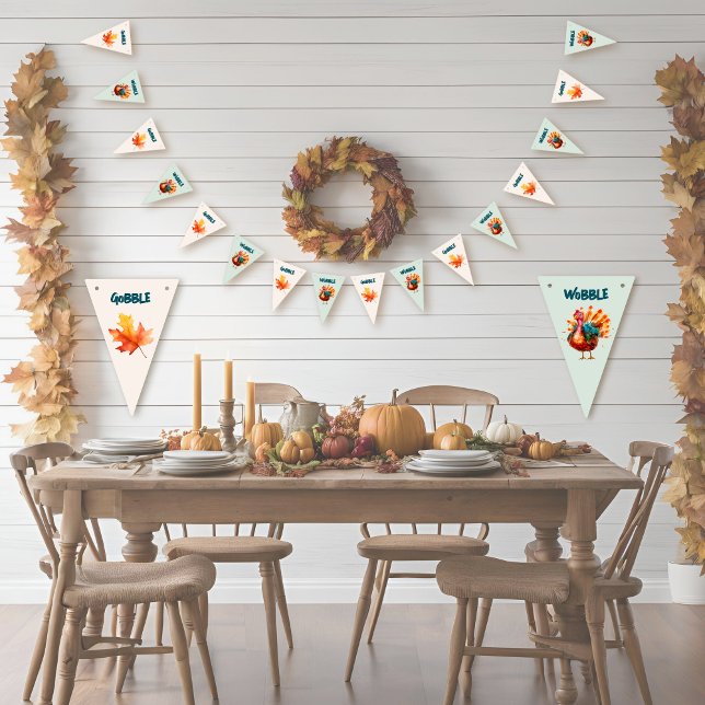 Bannière À Fanions Aquarelle irrégulière Turquie Thanksgiving (
Gobble til you Wobble, quirky, watercolor turkey bunting for party decor)