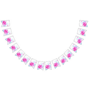 Bannière À Fanions Aquarelle rose Lotus
