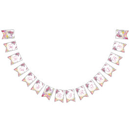 Bannière À Fanions Aquarelle rose papillon Floral Anniversaire